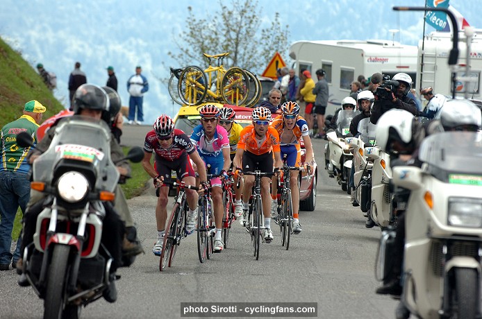 2008 Dauphine Libere:  Cadel Evans, Sylvester Szmyd, Haimar Zubeldia, Alejandro Valverde, Robert Gesink on the Col du Joux-Plane in Stage 5