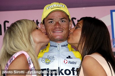 2008 Tour of Italy: Vasili Kiryienka (Tinkoff Credit Systems) with podium girls after his win in Stage 19